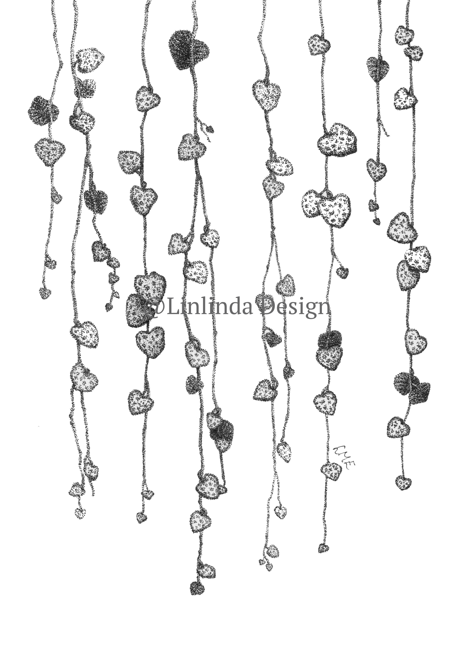 Herttalyhty köynnöskasvi juliste printti A4 koossa.
Toteutus tussikynällä, pistetekniikalla eli stipling tyylillä. Tulostettu paksulle julistepaperille.

21cm x 29,7cm